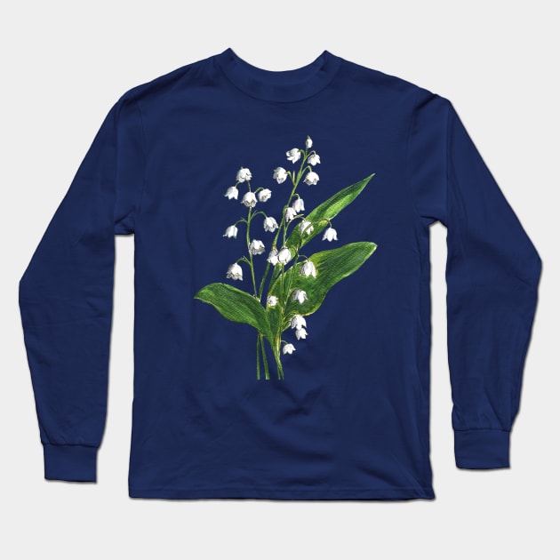 Lily of the valley Flowers Watercolor Painting Long Sleeve T-Shirt by Ratna Arts